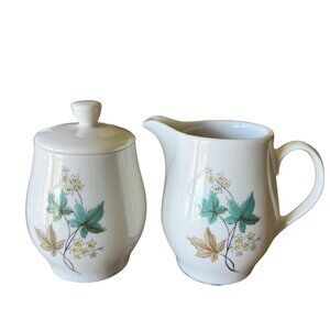 Syracuse Vintage MCM Woodbine Carefree Creamer & Sugar Dish with Lid Leaves Set